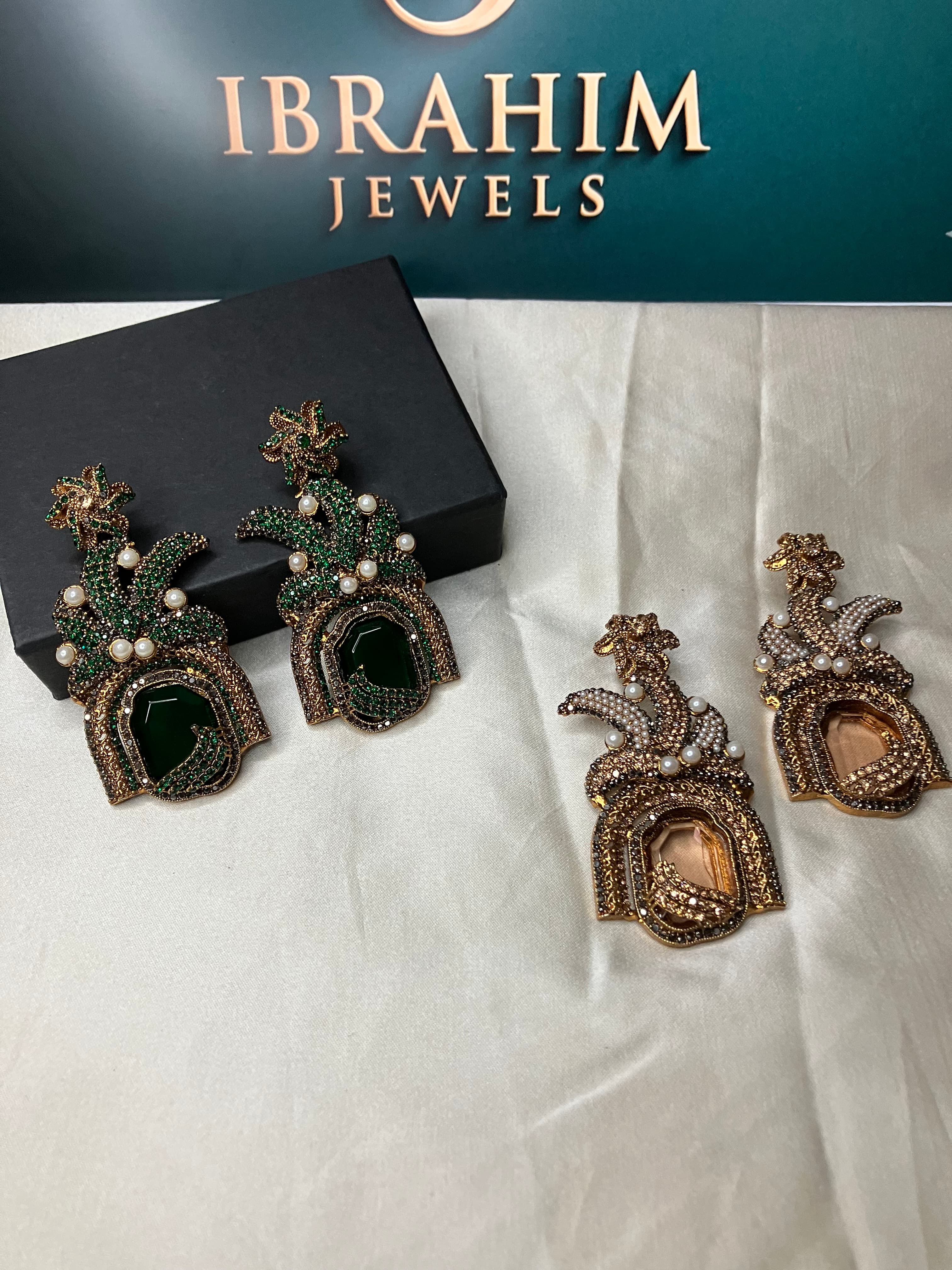 Royal Antique Emerald & Champagne Gold Statement Earrings